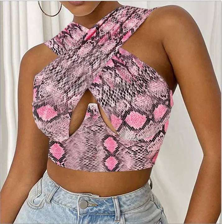 Free  Shipping Cross Wrap Sleeveless Cut-Out Front Crop Top