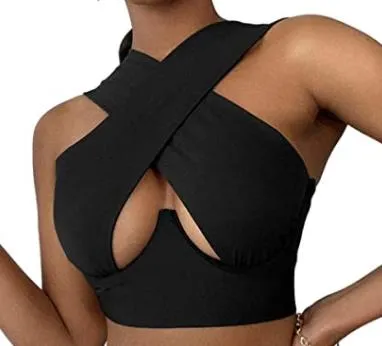 Free  Shipping Cross Wrap Sleeveless Cut-Out Front Crop Top