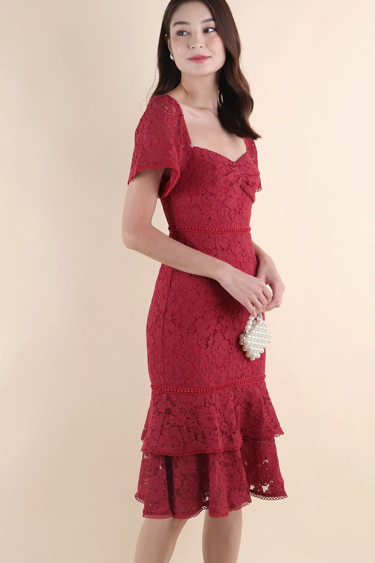 GEMMA LACE MERMAID DRESS IN SANGRIA ROSE