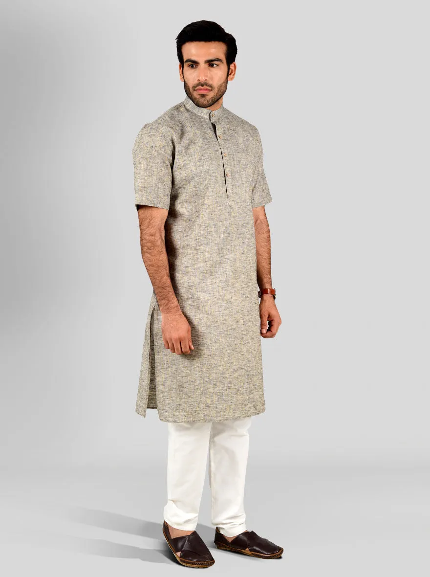 Grey & Blue Self Textured Regular Fit Modi Kurta | JadeBlue