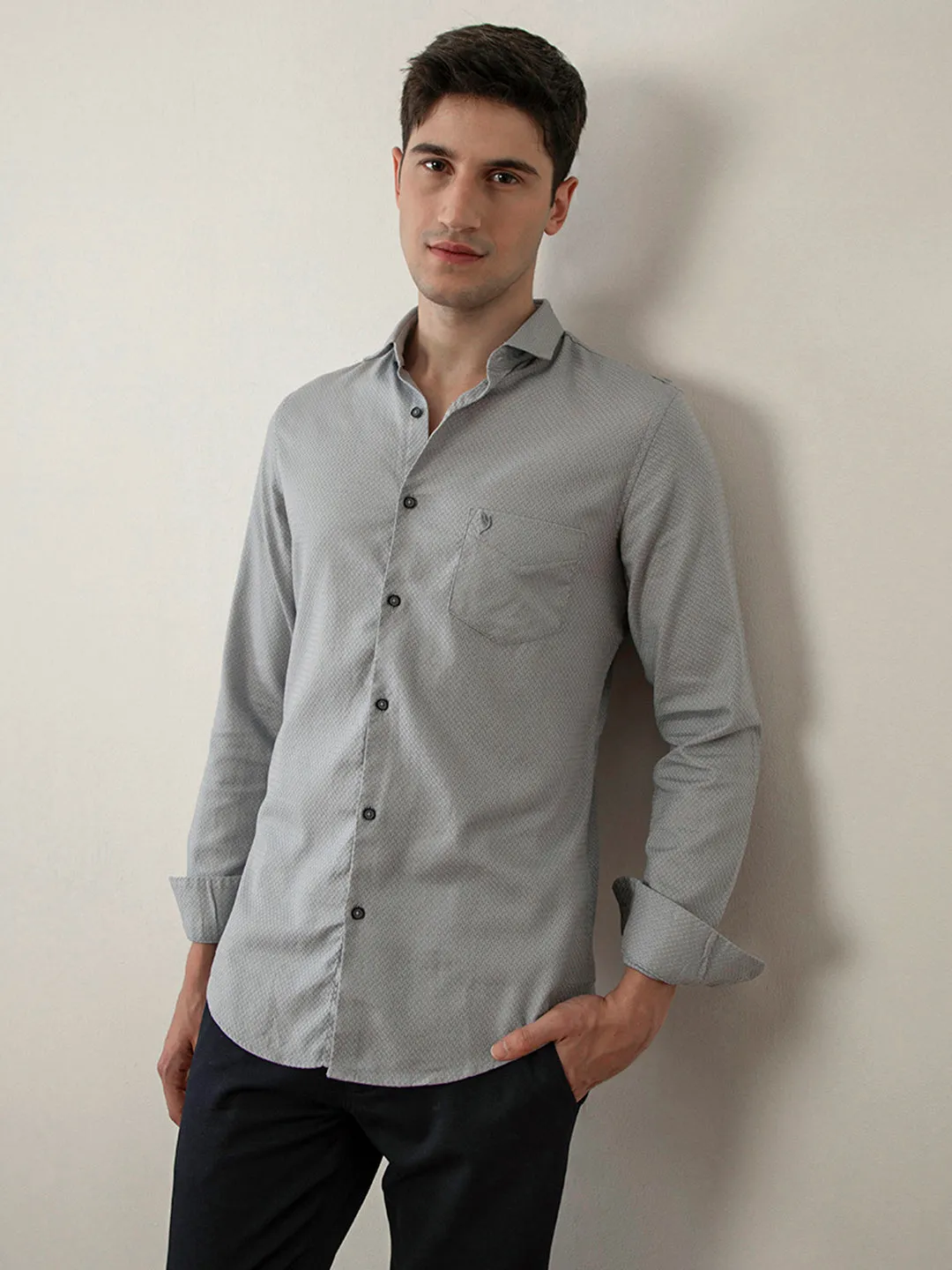 Grey Plain Cotton Shirt