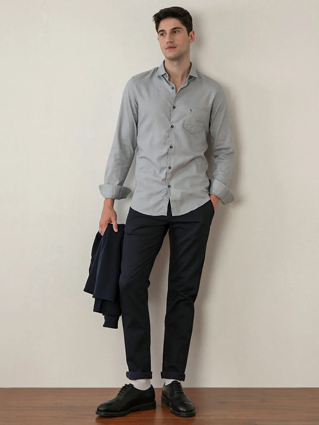 Grey Plain Cotton Shirt