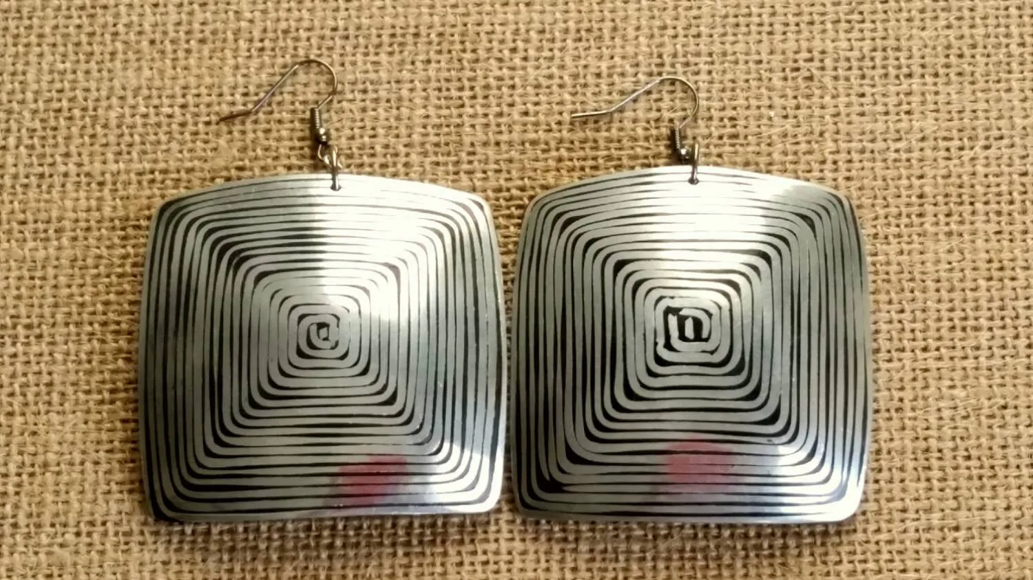 Hammered Wire Inlaid Coconut Large Statement Eco Friendly Earring, The Hotwire Earrings Square