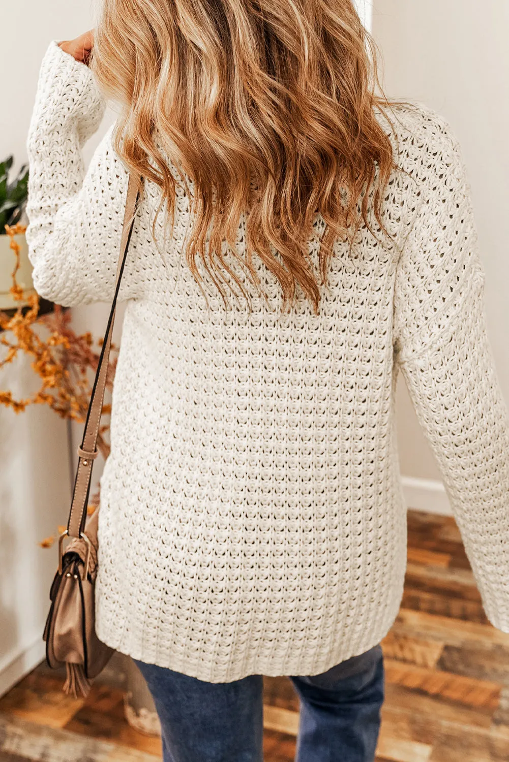 Hollowed Crochet V-Neck Sweater