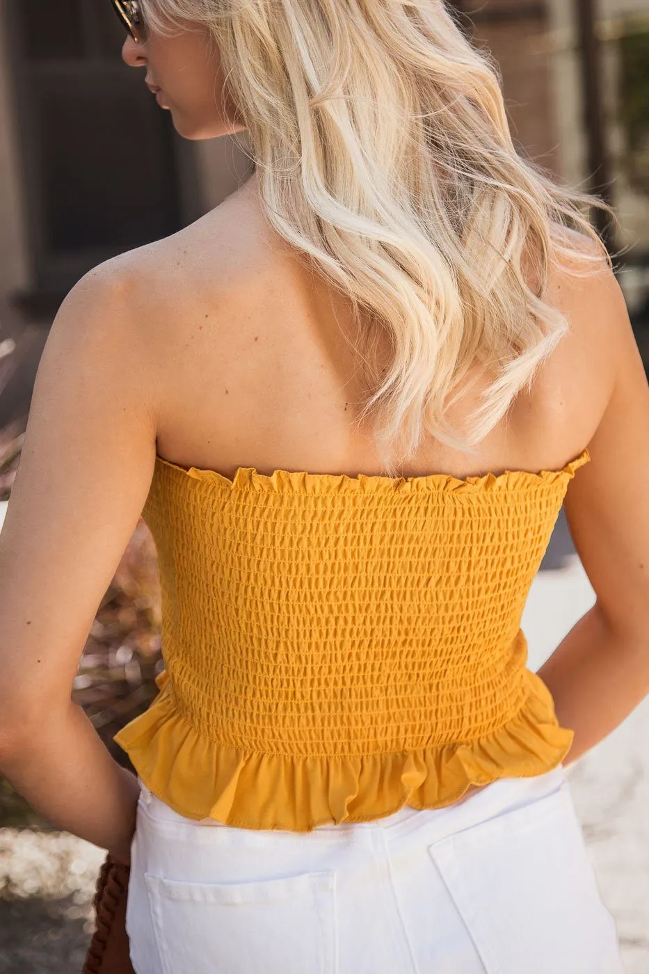 Hope Mustard Buttoned Crop Top