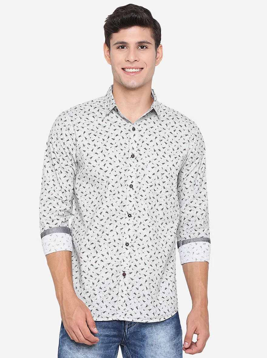 Light Blue Printed Slim Fit Semi Casual Shirt | JadeBlue