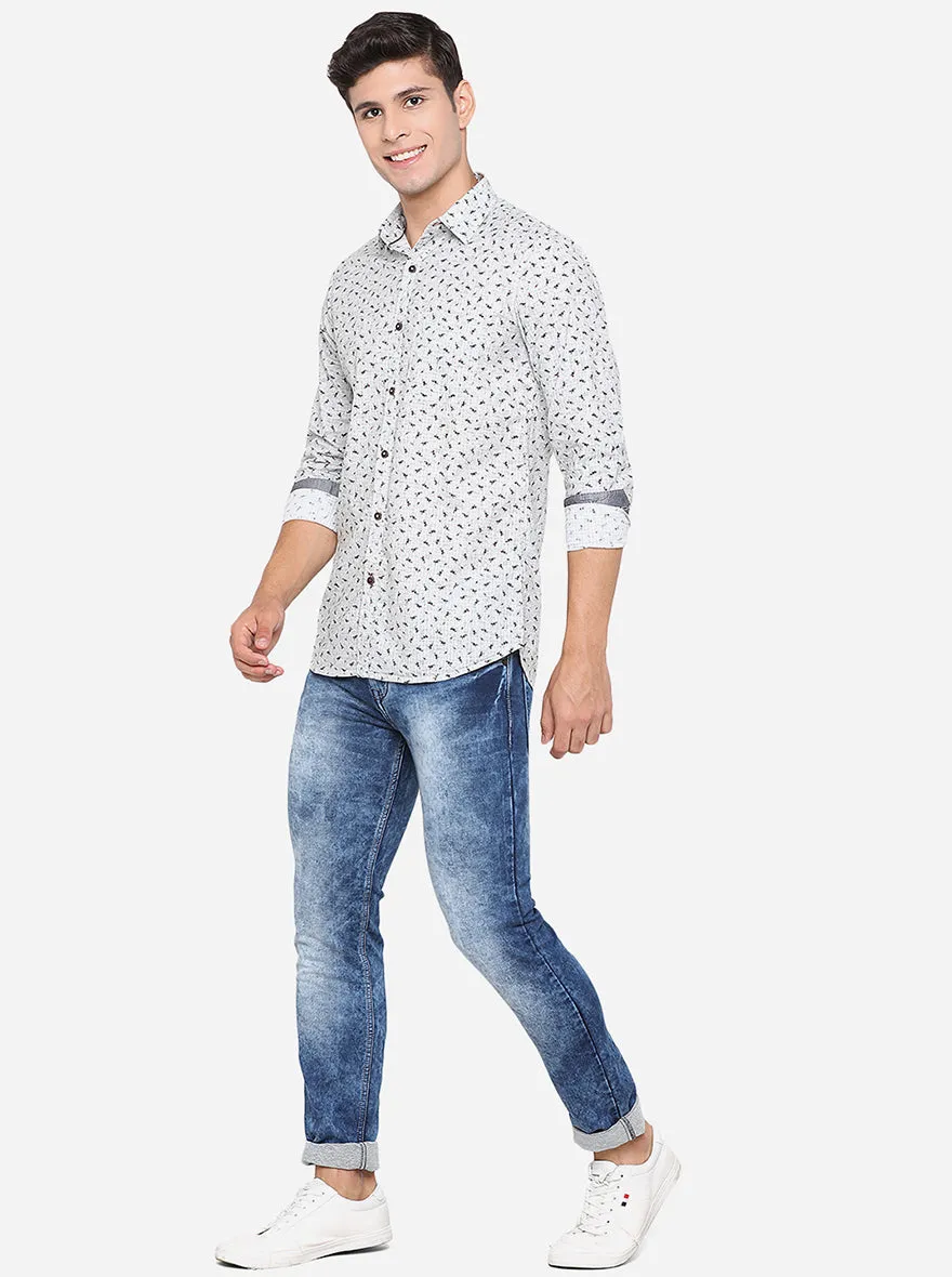 Light Blue Printed Slim Fit Semi Casual Shirt | JadeBlue