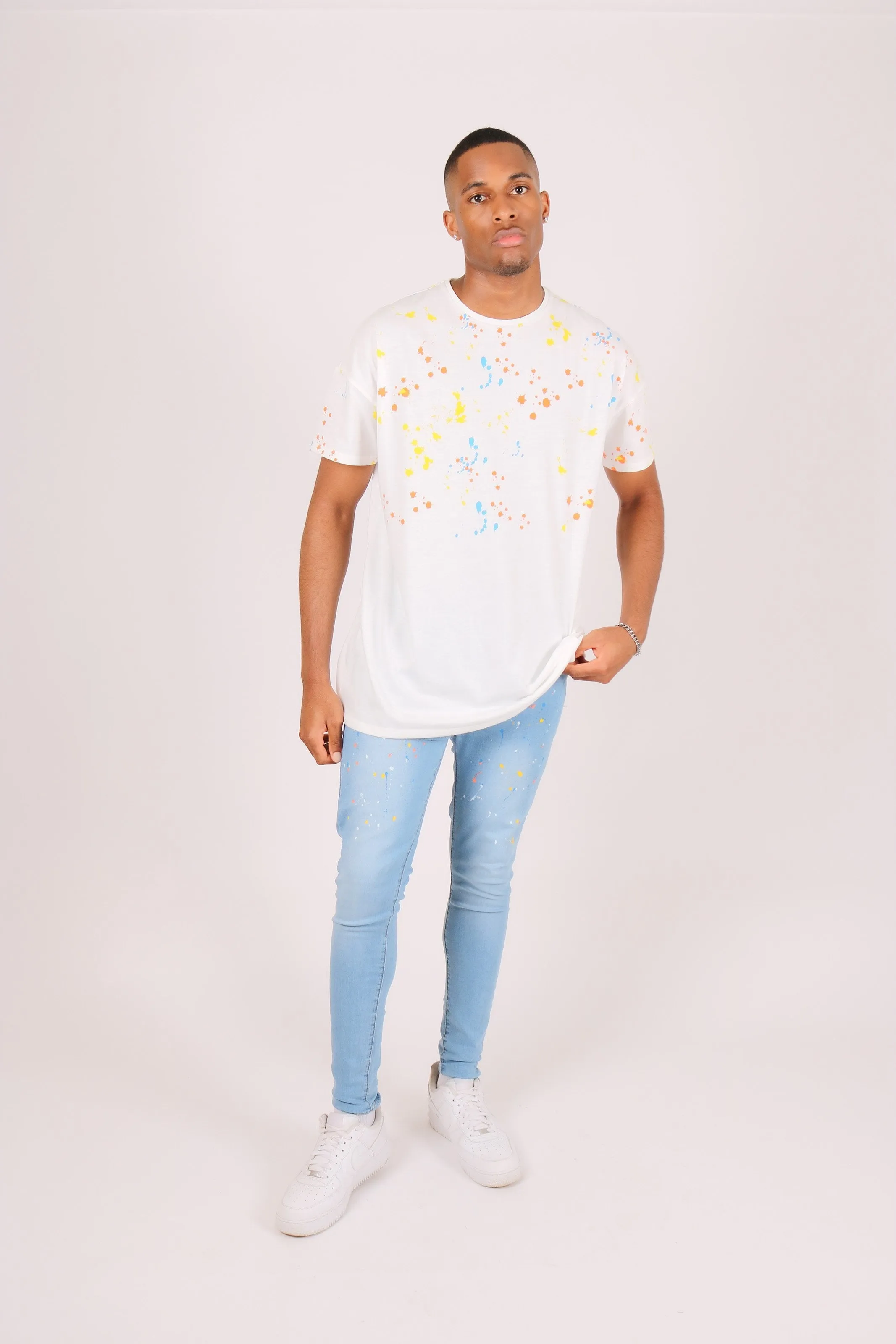 Logan Stonewash Paint Splatter Skinny Jeans