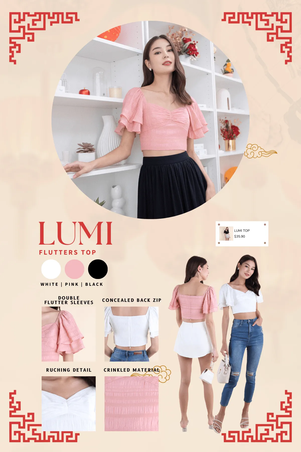 LUMI FLUTTERS TOP IN PINK