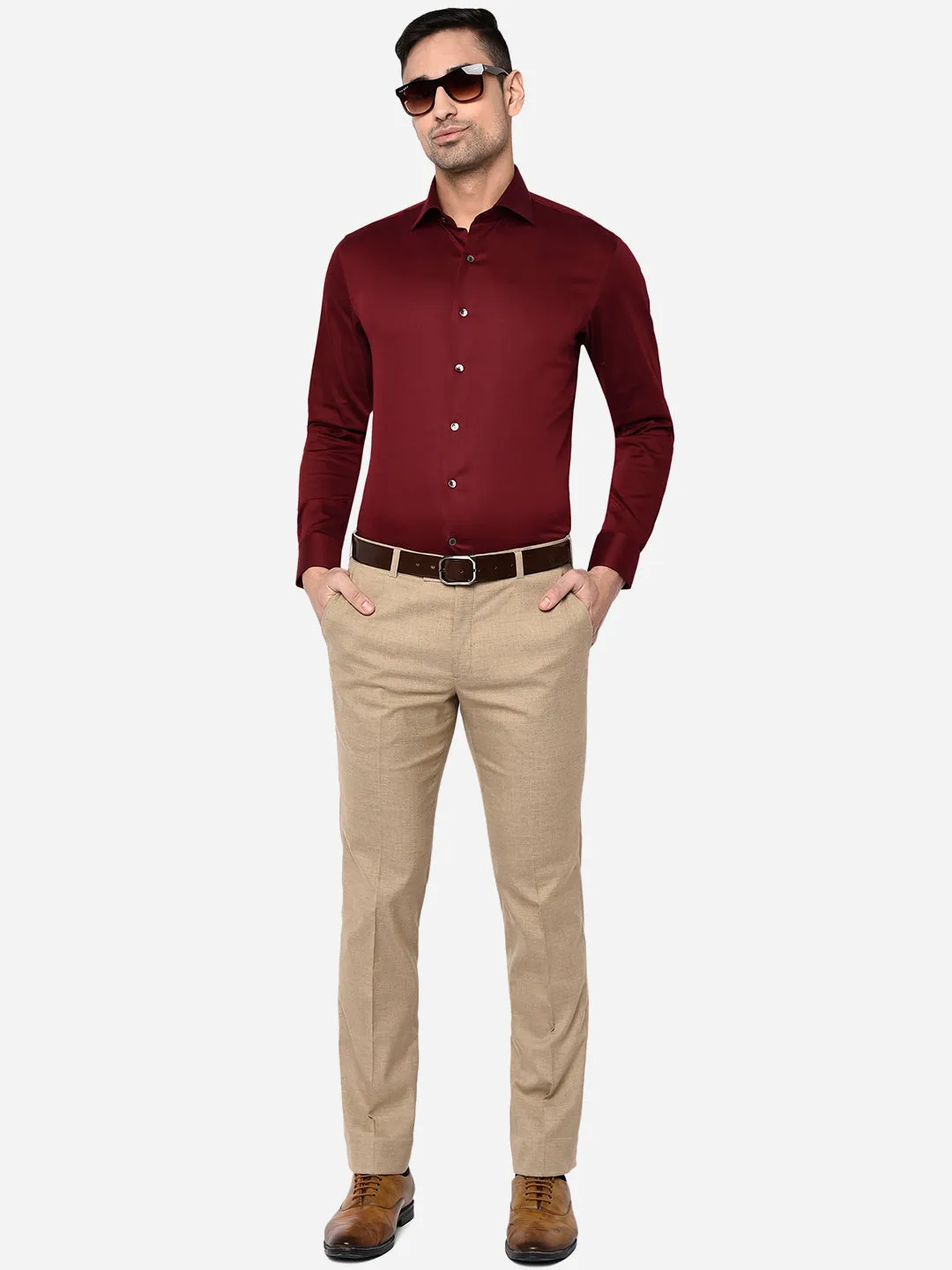 Maroon Solid Slim Fit Party Wear Shirt | Wyre