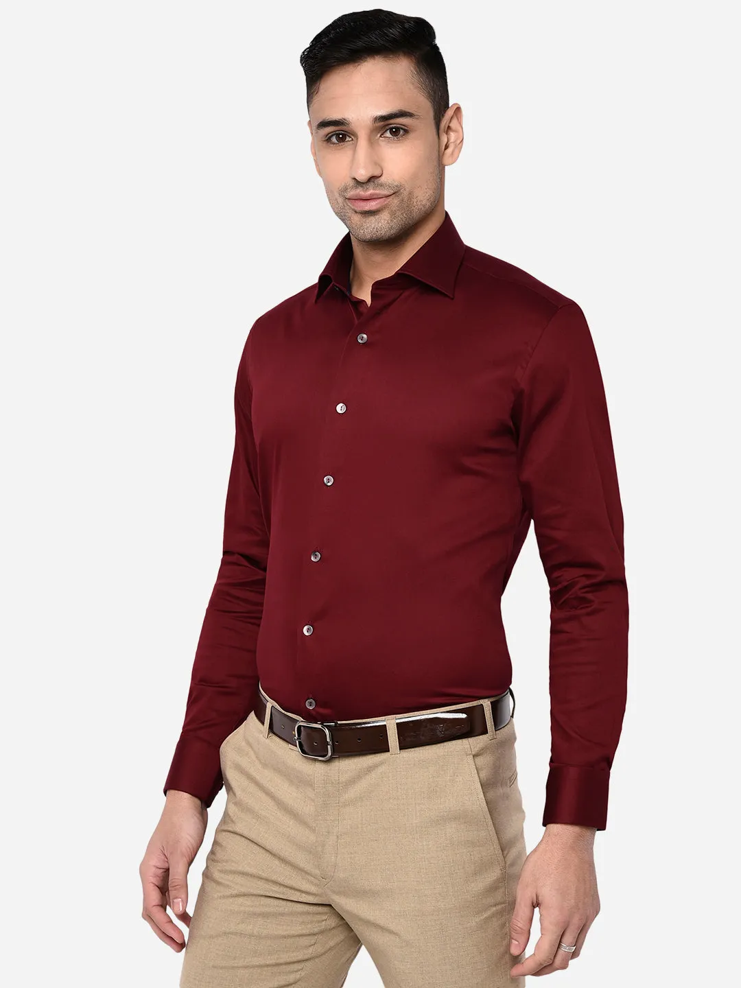 Maroon Solid Slim Fit Party Wear Shirt | Wyre