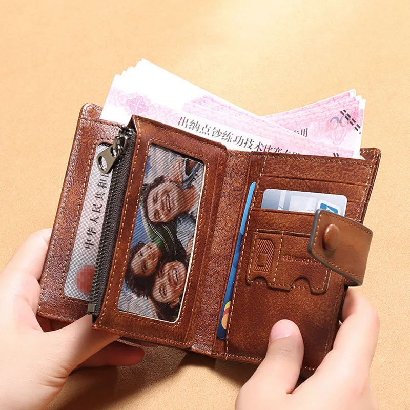 Men Genuine Leather RFID Anti-theft Multifunction Large Capacity Foldable Card Holder Wallet