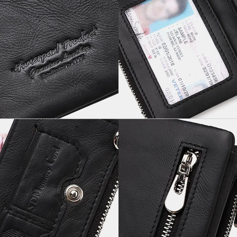 Men Genuine Leather RFID Anti-theft Zipper Multi-slot Card Holder Wallet