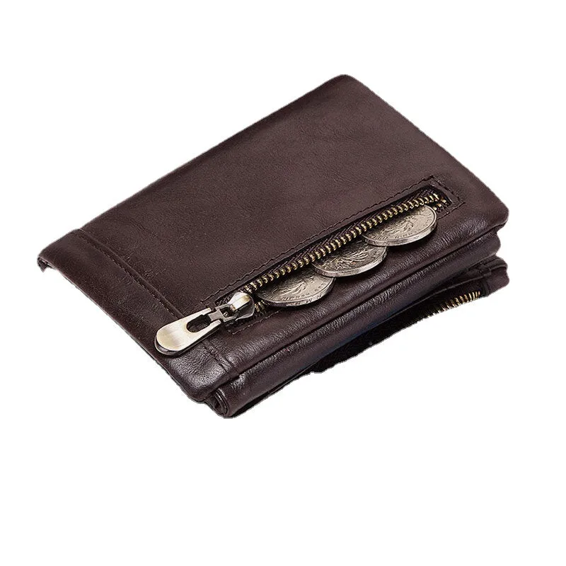 Men Genuine Leather RFID Anti-theft Zipper Multi-slot Card Holder Wallet