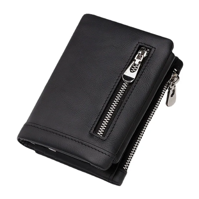 Men Genuine Leather RFID Anti-theft Zipper Multi-slot Card Holder Wallet