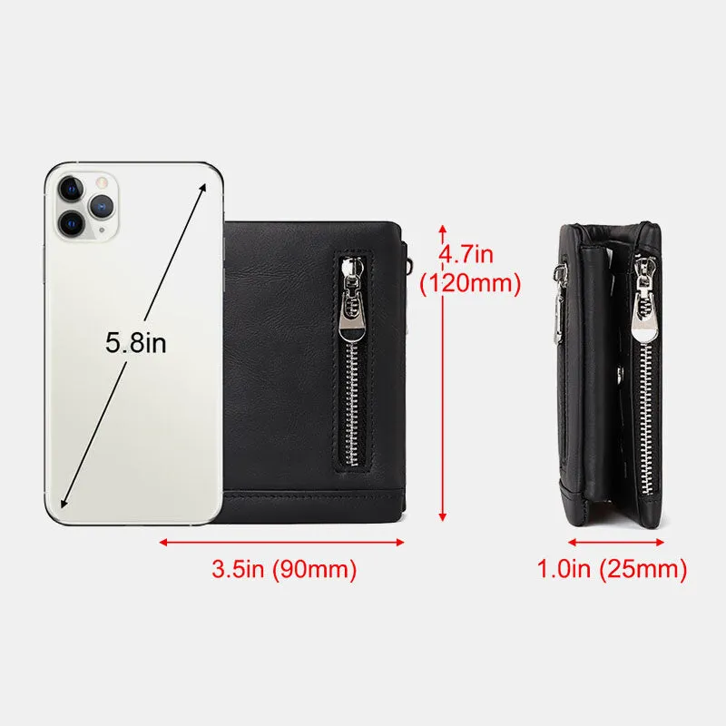 Men Genuine Leather RFID Anti-theft Zipper Multi-slot Card Holder Wallet