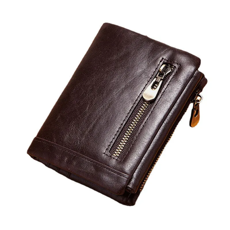 Men Genuine Leather RFID Anti-theft Zipper Multi-slot Card Holder Wallet