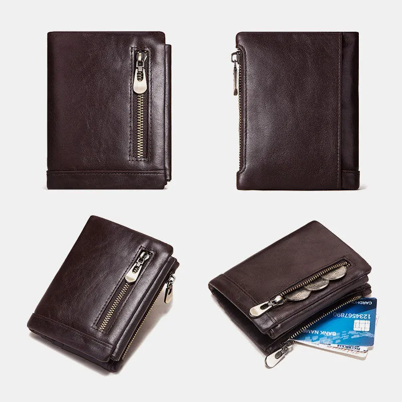 Men Genuine Leather RFID Anti-theft Zipper Multi-slot Card Holder Wallet