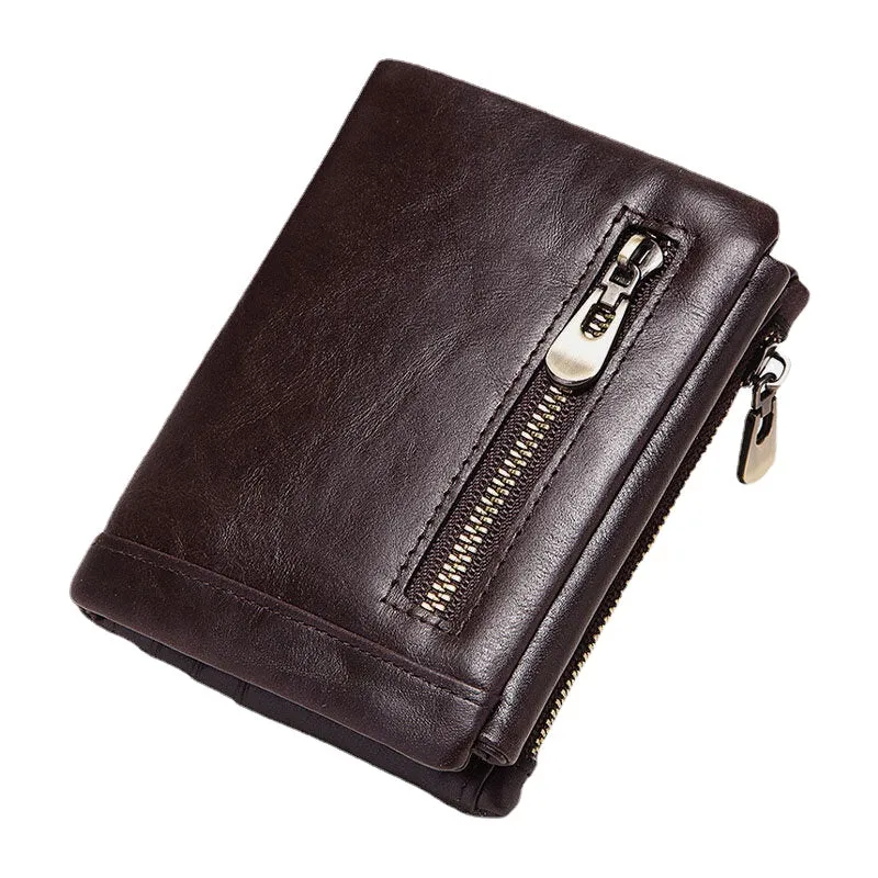 Men Genuine Leather RFID Anti-theft Zipper Multi-slot Card Holder Wallet