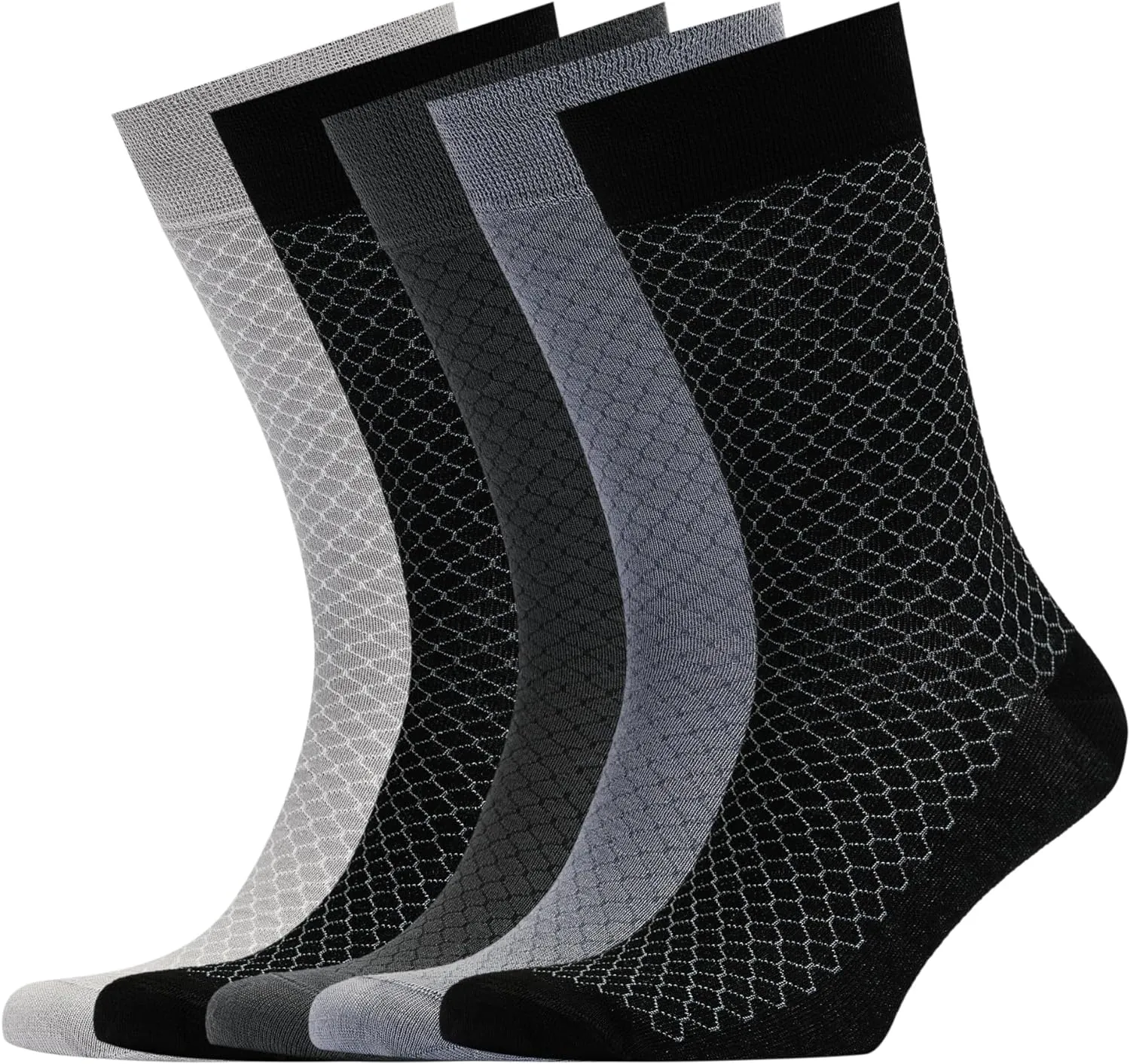 Men’s Bamboo Dress Socks - 5 Pairs, Assorted Honeycomb Design