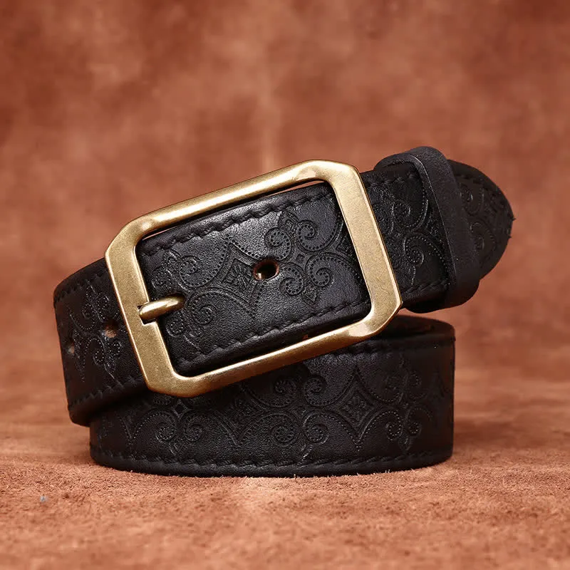 Men's Carving Strap Luxury Brass Buckle Leather Belt