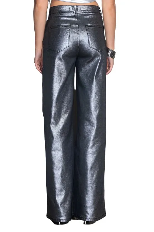 Metallic High Rise Wide Jeans