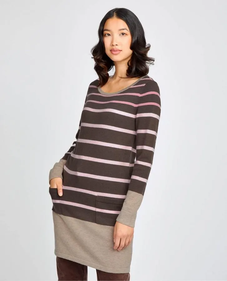 Mocha Stripe Knit Tunic Dress