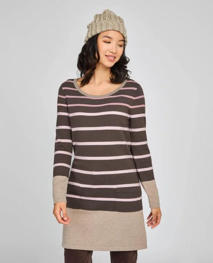 Mocha Stripe Knit Tunic Dress