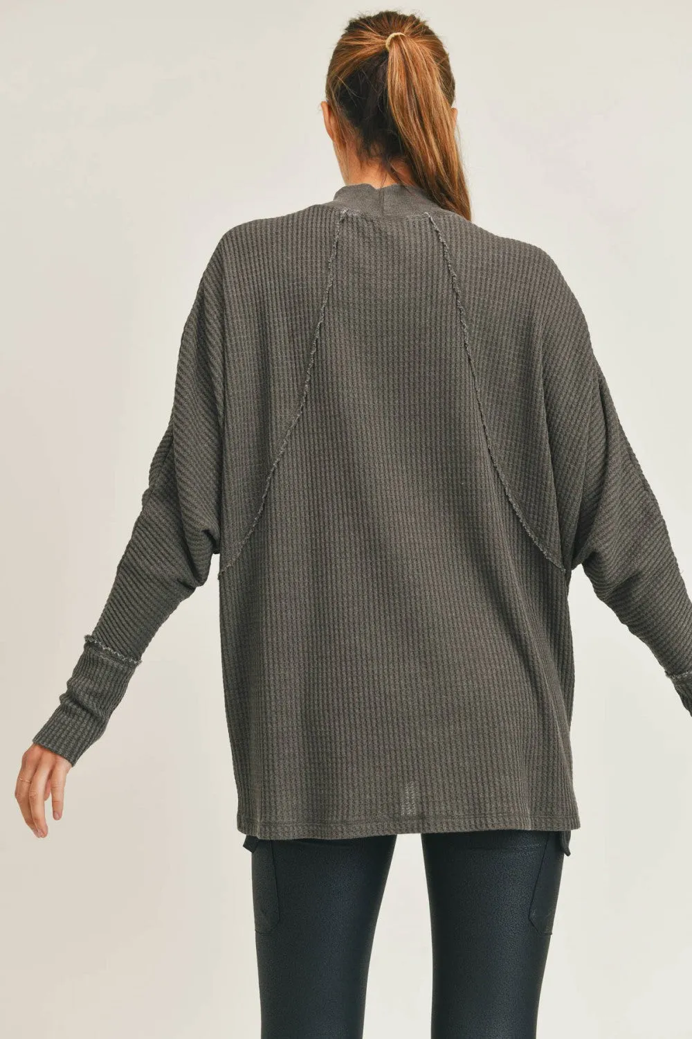 Mock Neck Overlay Waffled Top - NATURAL