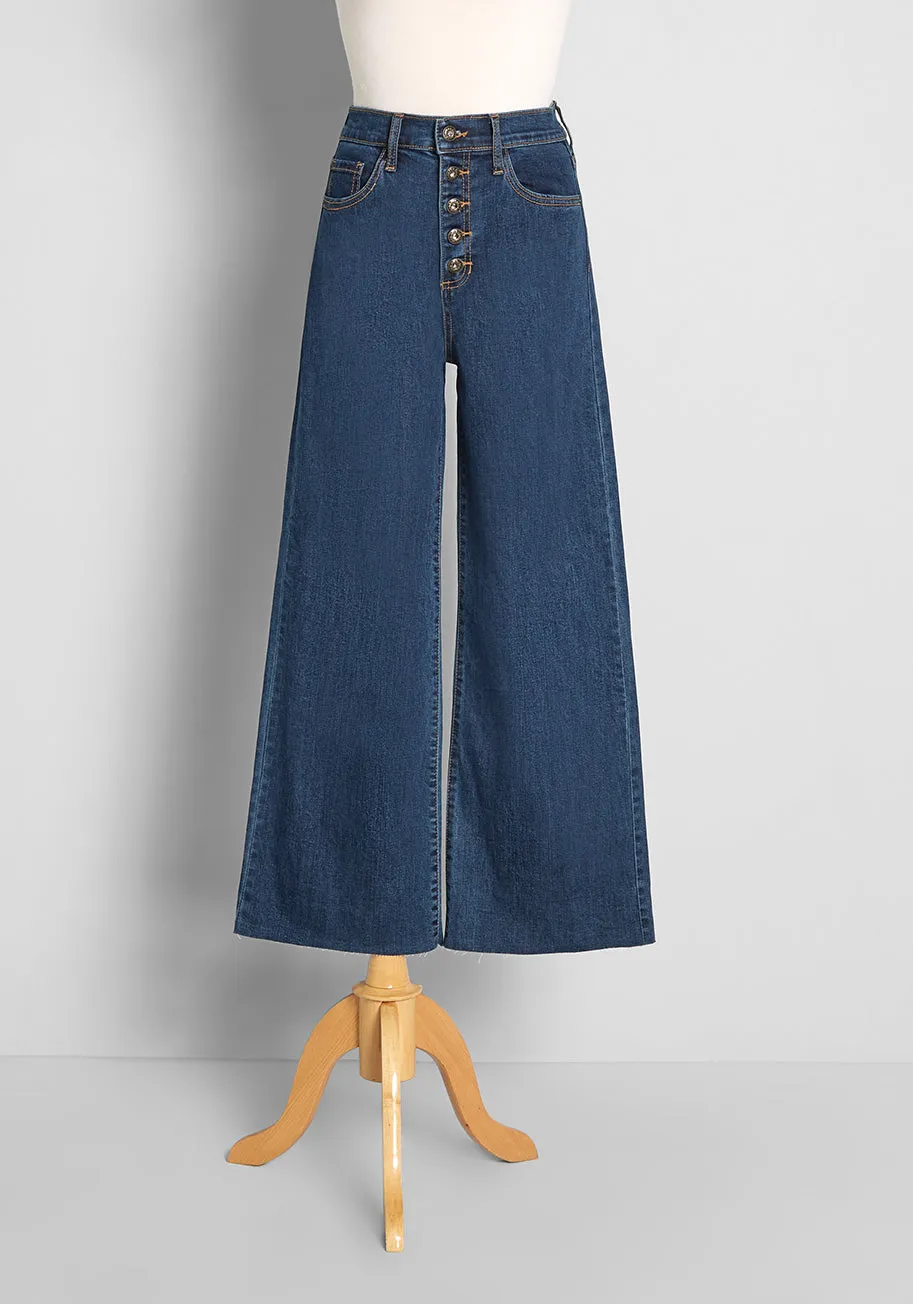 Moving and Grooving Button-Fly Wide-Leg Jeans