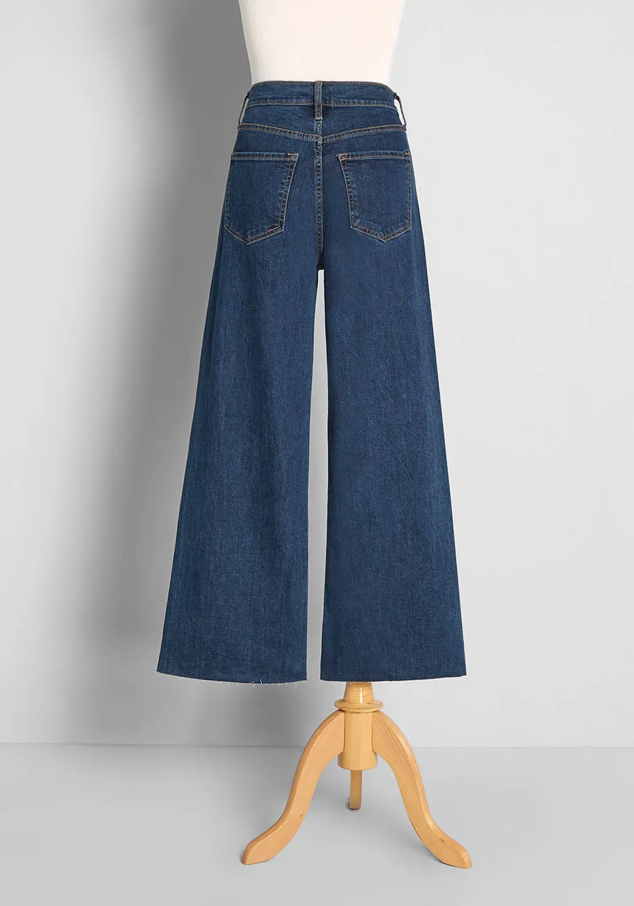 Moving and Grooving Button-Fly Wide-Leg Jeans