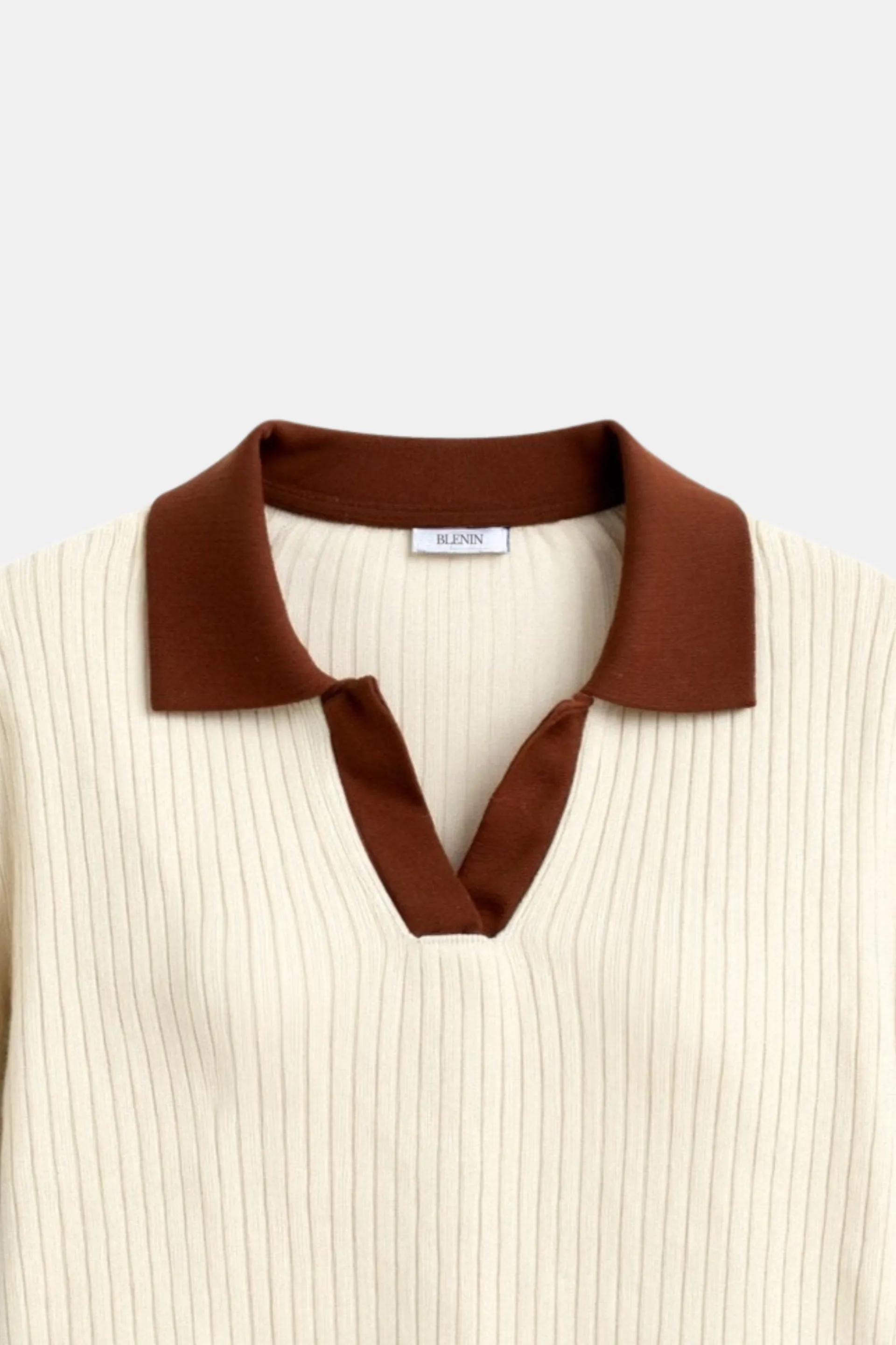 Old Money Casual Polo Color Block Notched Collar Knitted Top