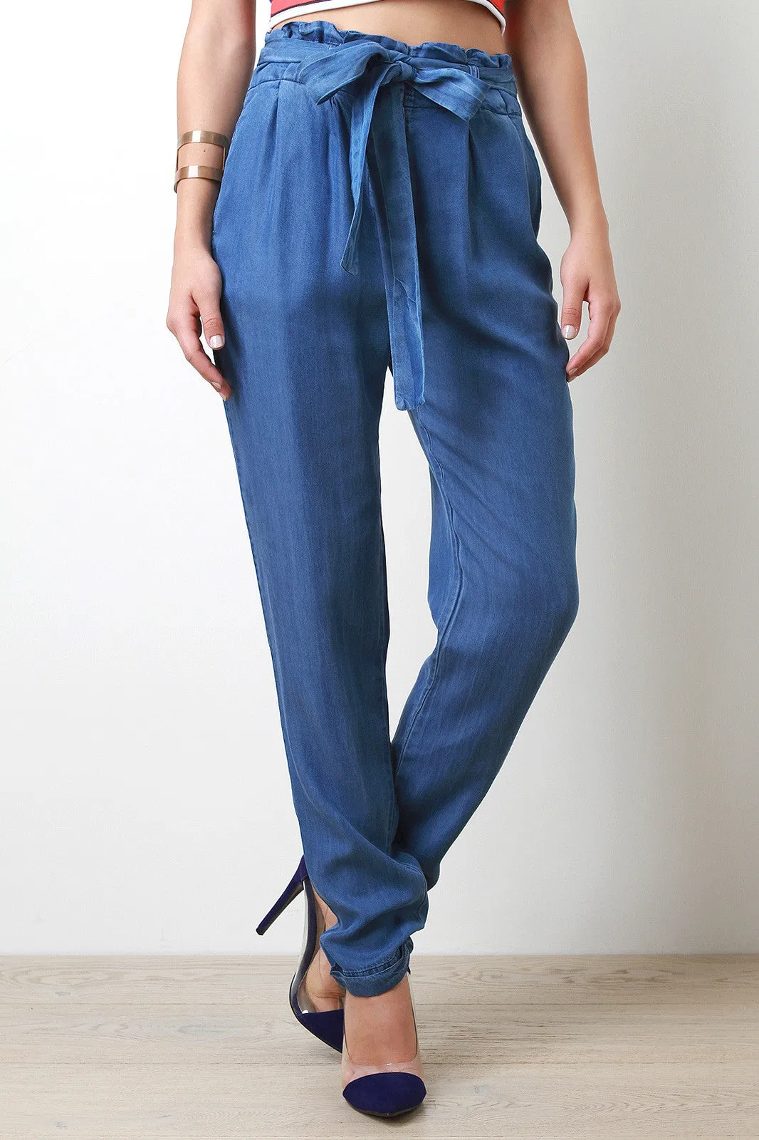 Paperbag Chambray Trouser Pants