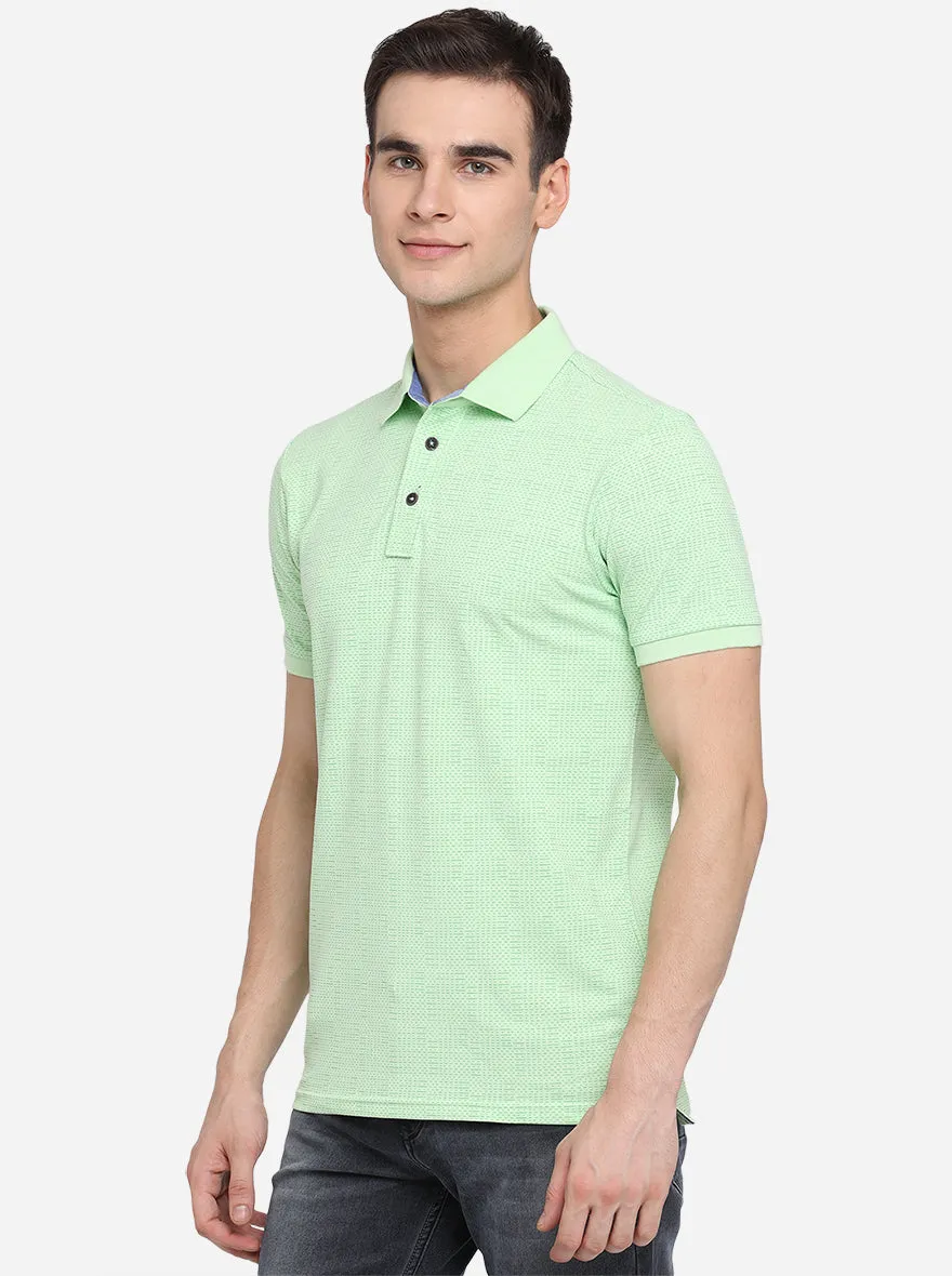 Pastel Green Printed Slim Fit Polo T-Shirt | JadeBlue