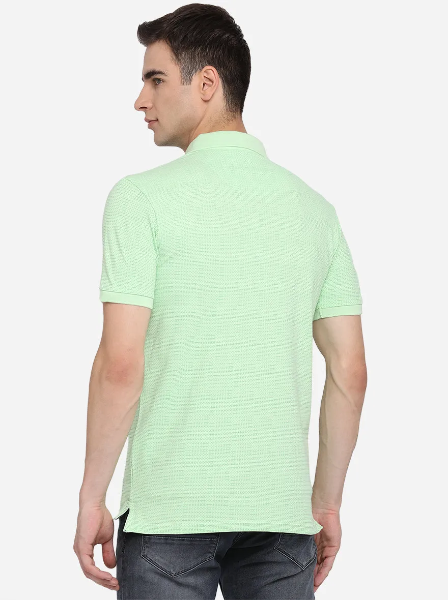 Pastel Green Printed Slim Fit Polo T-Shirt | JadeBlue