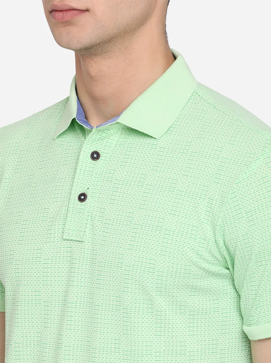 Pastel Green Printed Slim Fit Polo T-Shirt | JadeBlue