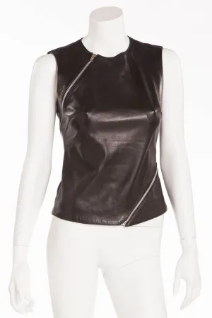 Plein Sud - Black Leather Tank Top with Silver Zippers