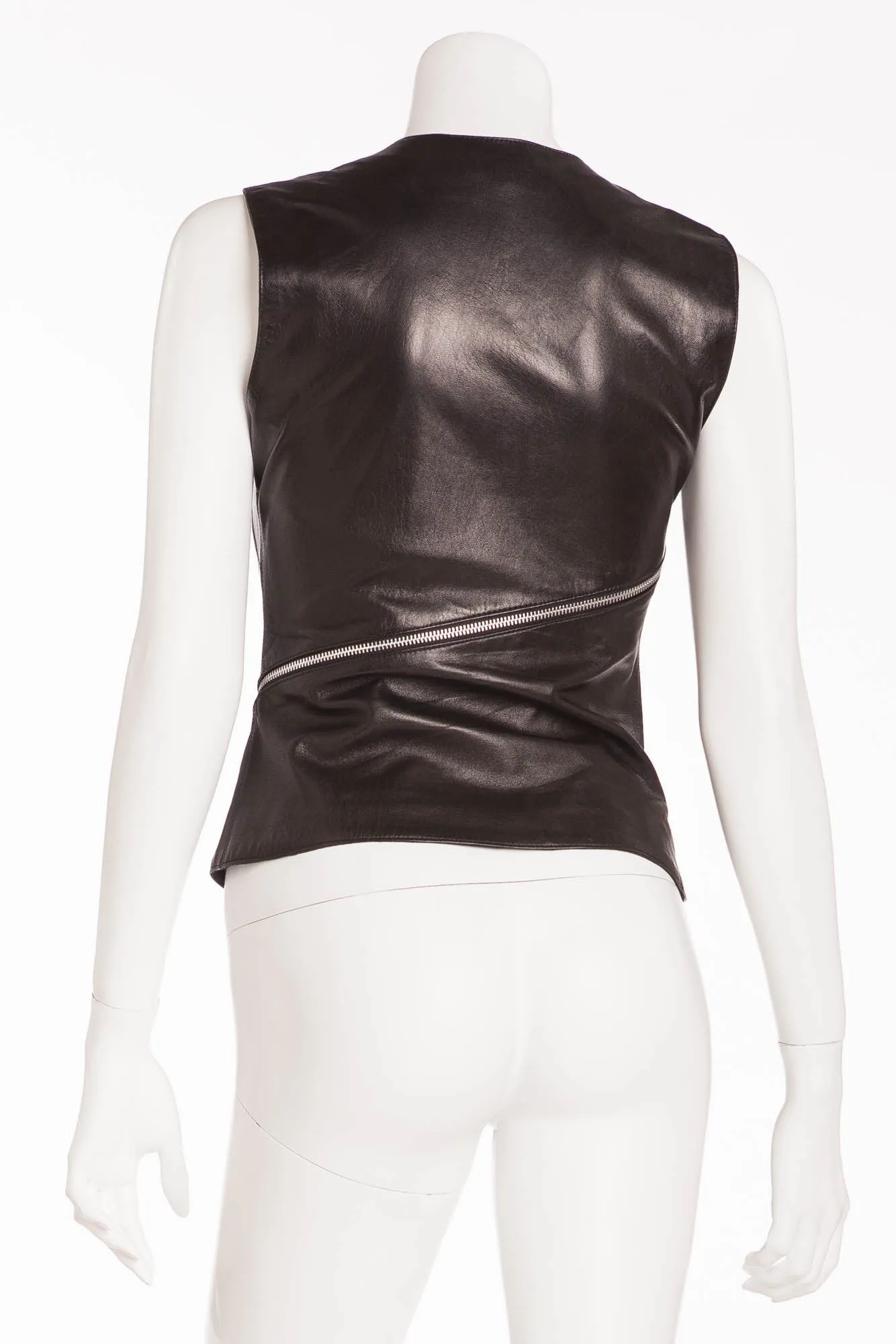 Plein Sud - Black Leather Tank Top with Silver Zippers