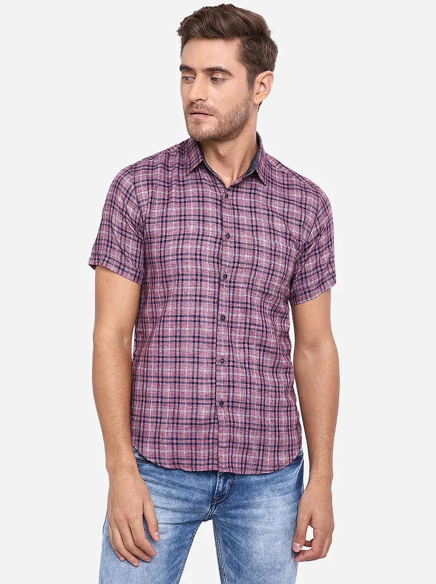 Purple Checked Slim Fit Casual Shirt | Greenfibre