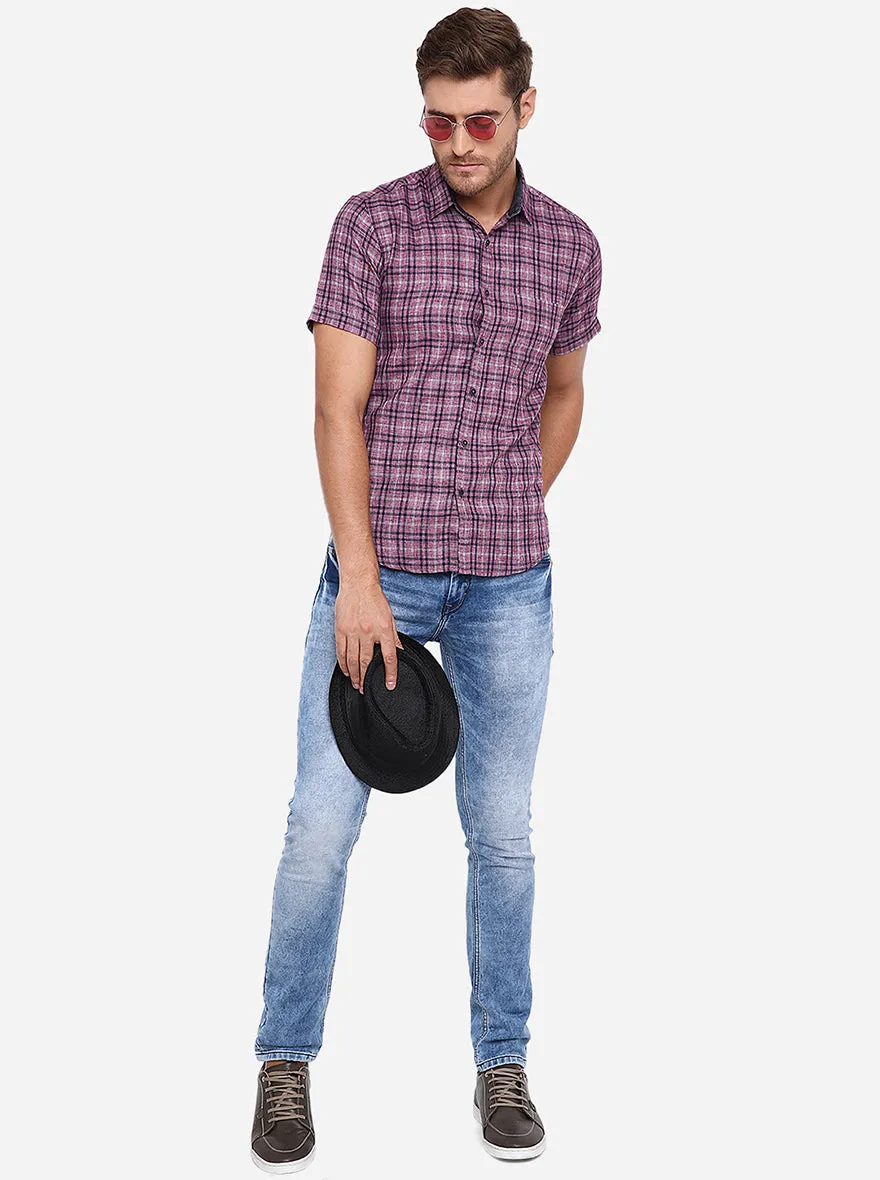 Purple Checked Slim Fit Casual Shirt | Greenfibre