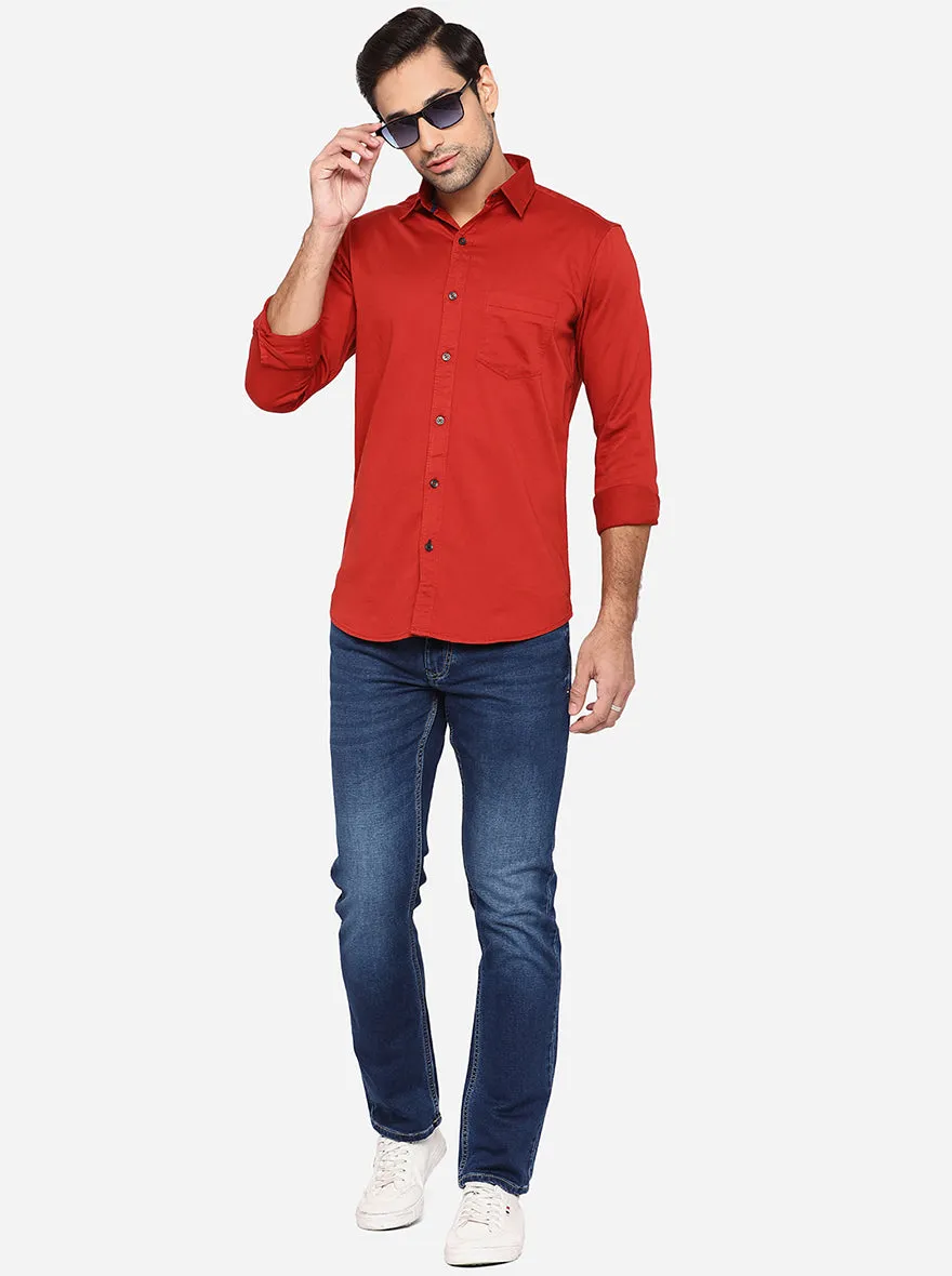 Red Solid Slim Fit Semi Casual Shirt | JadeBlue