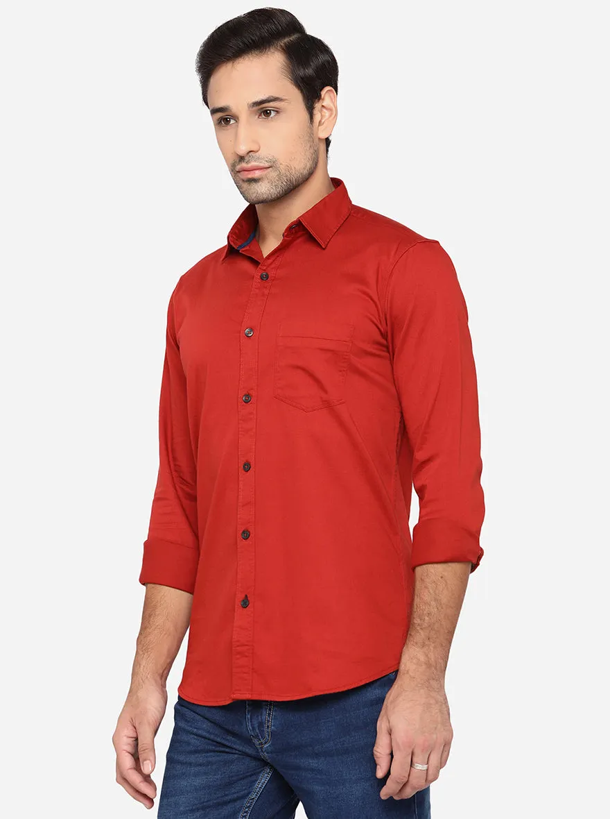 Red Solid Slim Fit Semi Casual Shirt | JadeBlue