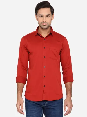 Red Solid Slim Fit Semi Casual Shirt | JadeBlue