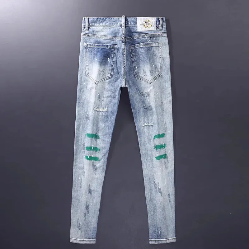 Retro Washed Blue Ripped Jeans