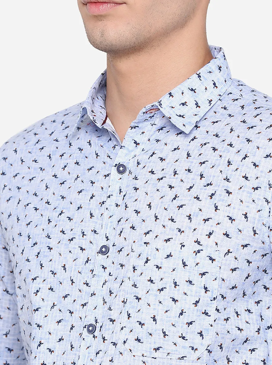 Rivera Blue Printed Slim Fit Semi Casual Shirt | JadeBlue