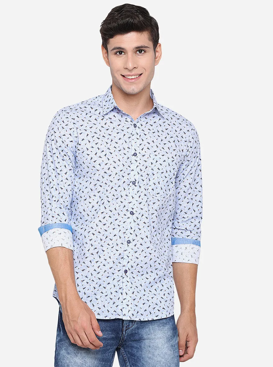 Rivera Blue Printed Slim Fit Semi Casual Shirt | JadeBlue