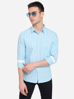 Rivera Blue Striped Slim Fit Casual Shirt | Greenfibre