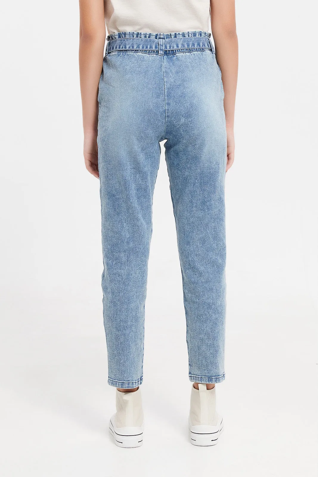 Senior Girls Blue Paperbag Waist Jeans