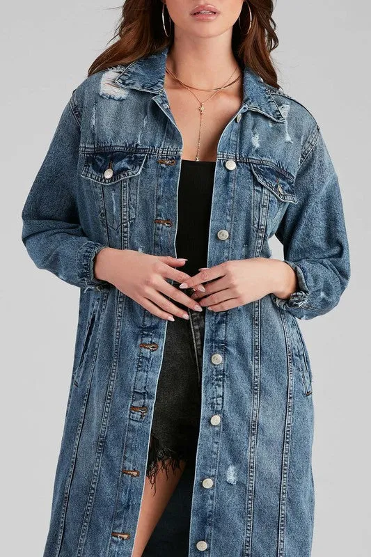 Sexy Denim Long Jacket