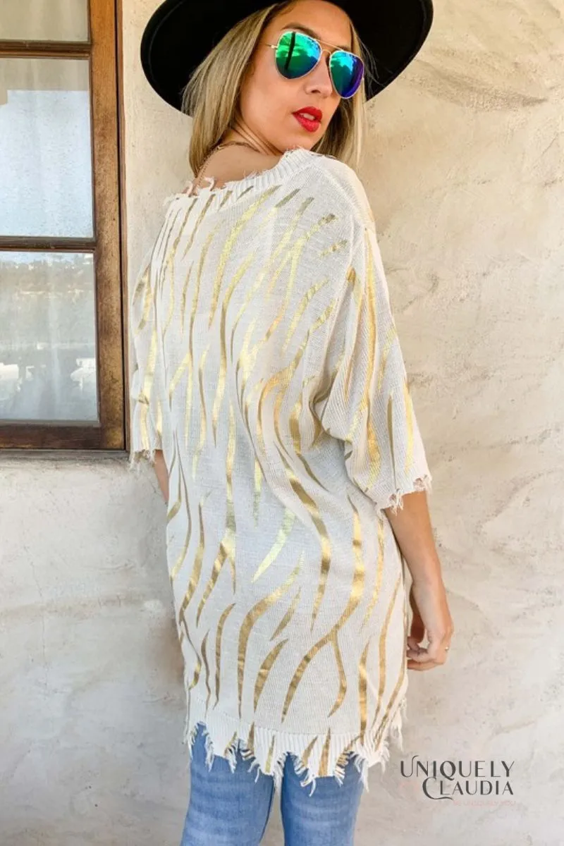 Sigrid Gold Printed Distressed Knit Tunic